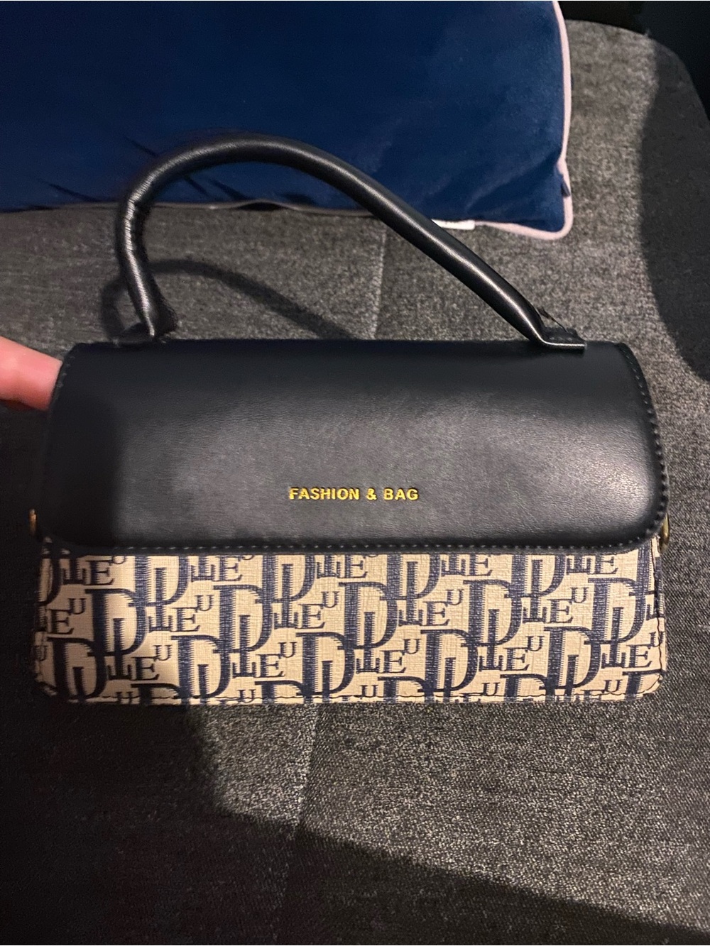 Black Top-Handle Mini Bag with Monogram Canvas